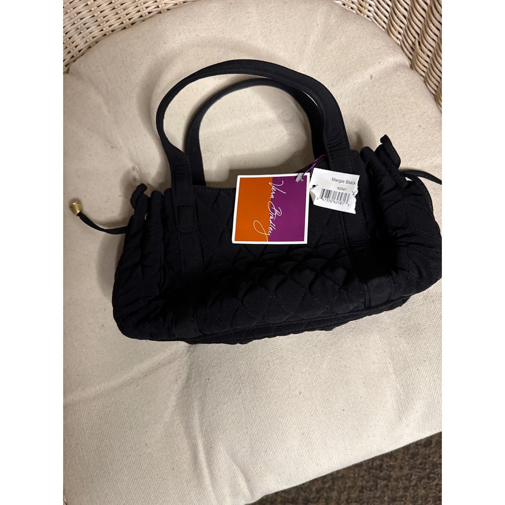 Vera Bradley Margie Black Quilted Microfiber Shoulder Bag Handbag 62581 NWT